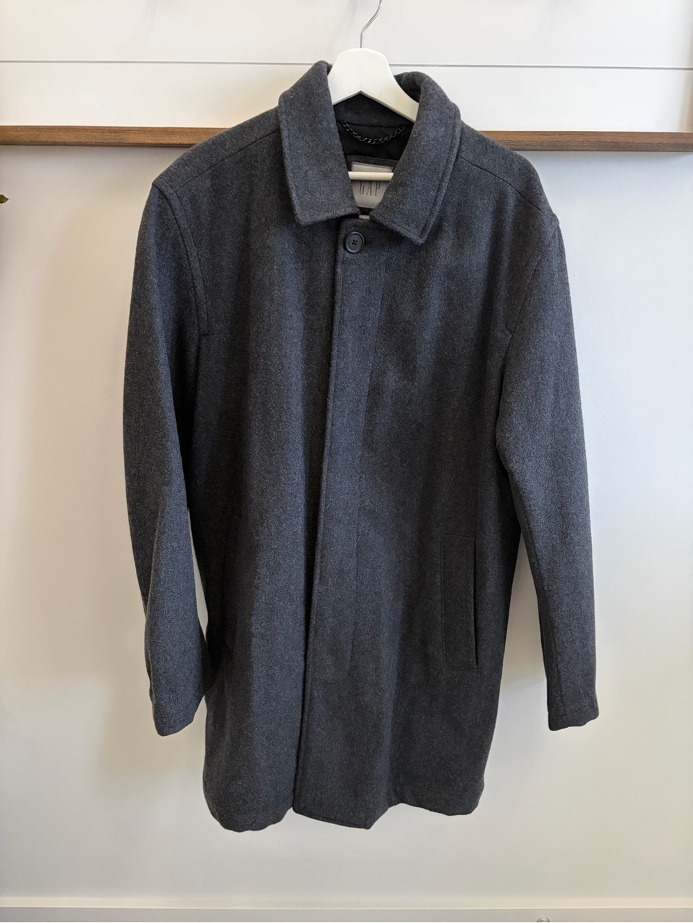 GAP Men’s Charcoal Gray Wool-Blend Peacoat